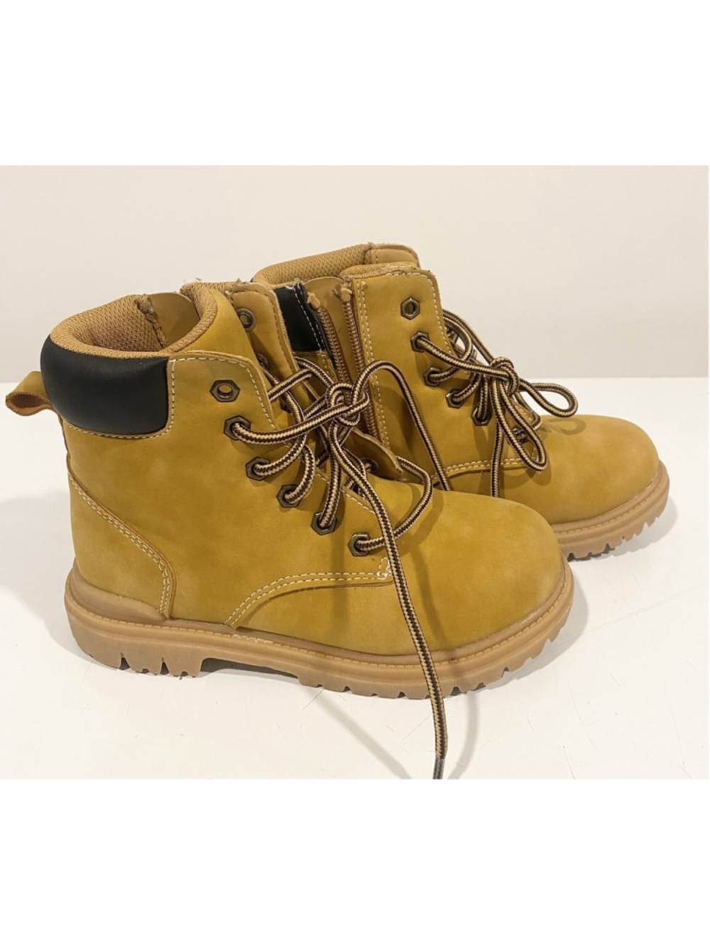 George Kids Size 12 Tan Wheat Work Boots Lace Up Side Zip Lug Sole